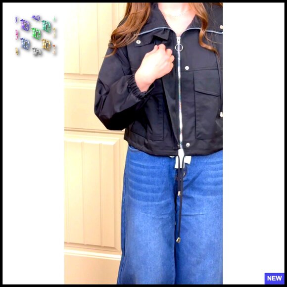 Oversized Cropped Utility Jacket Lightweight Zip Up Anorak Coat with Pockets - Picture 6 of 7